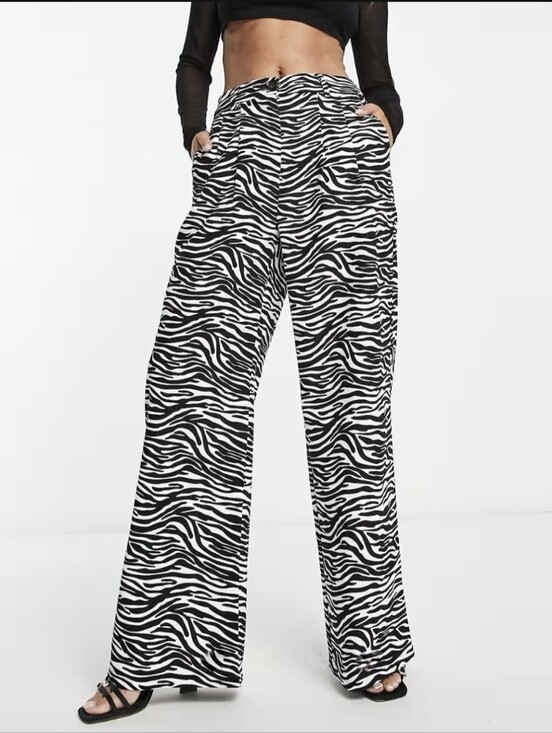 Beige Botany Pants - Beige Botany Women's Zebra Print Wide-Leg High rise Pants (Size M) -Cotton blend